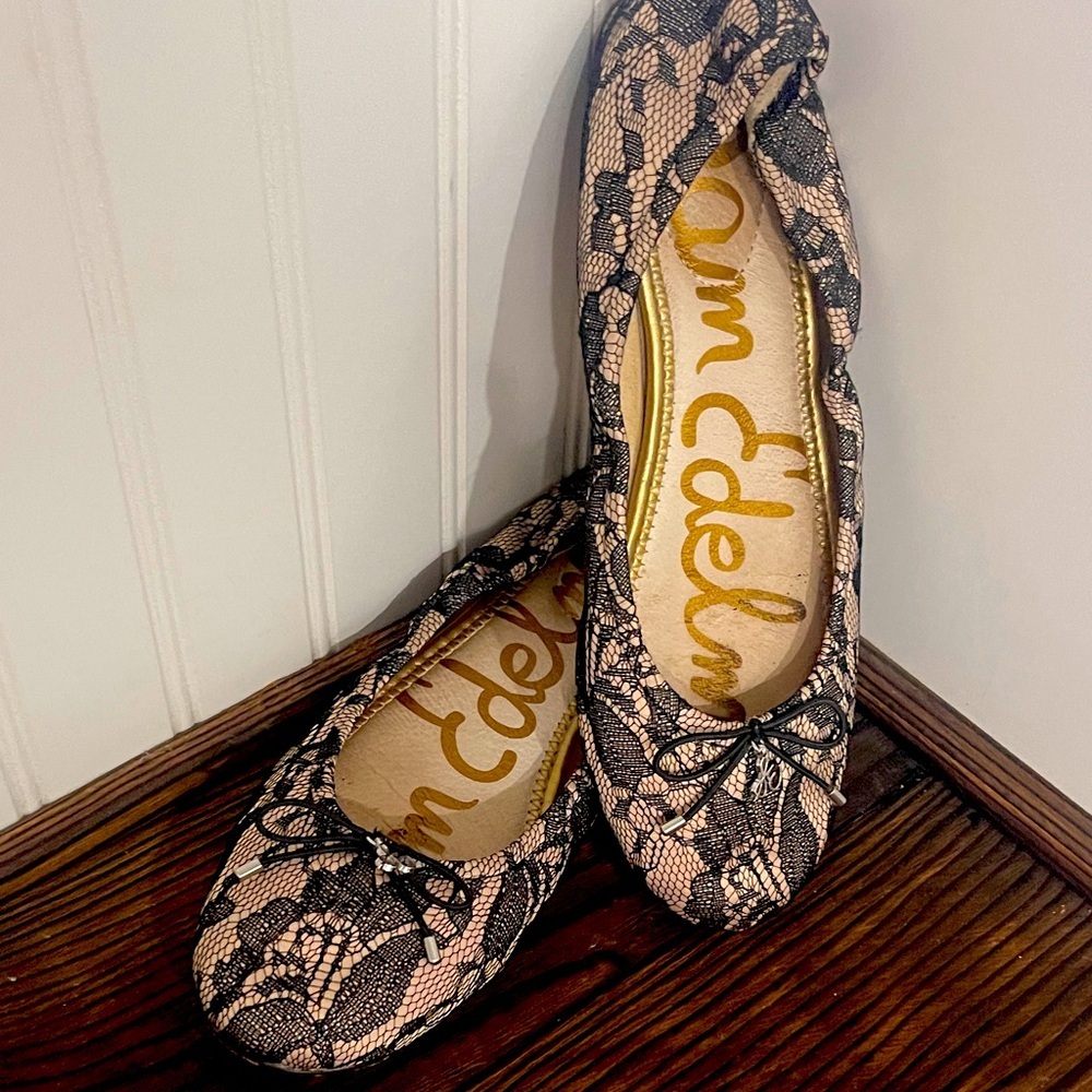 Sam Edelman Pink and Black Lace Ballet Flats